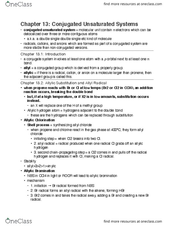 CHEM 213 Chapter Notes - Chapter 13.1-13.3: Allyl Chloride, Allyl Group, Propene thumbnail