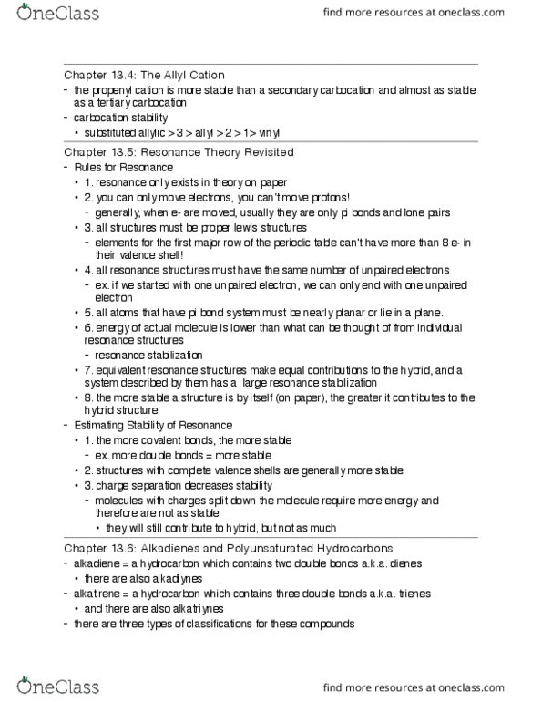 CHEM 213 Chapter Notes - Chapter 13.4-13.7: Unpaired Electron, Allyl Group, Pi Bond thumbnail