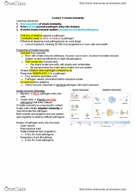 Microbiology and Immunology 2500A/B Lecture Notes - Lecture 7: Innate Immune System, Adaptive Immune System, Respiratory Tract thumbnail