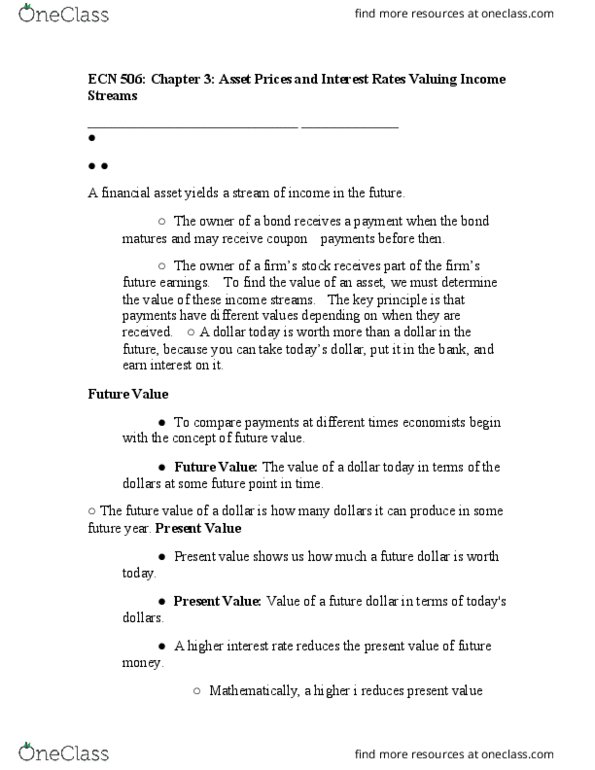 ECN 506 Lecture Notes - Lecture 3: Dividend Discount Model, Risk Premium, Rational Expectations thumbnail