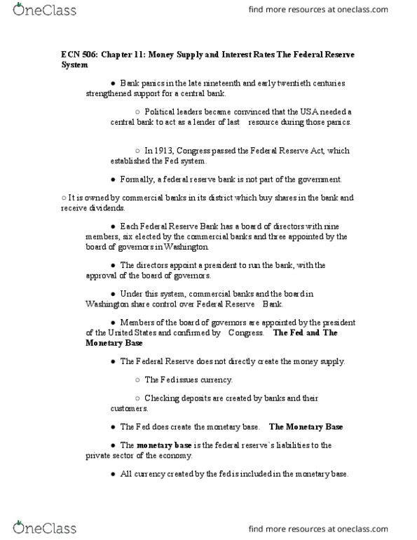 ECN 506 Lecture Notes - Lecture 11: Open Market Operation, Federal Reserve Act, Monetary Base thumbnail