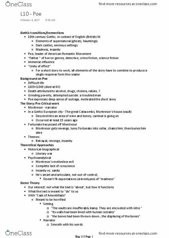 ENGL 153 Lecture Notes - Lecture 10: Romanticism, Sweetness Of Wine thumbnail