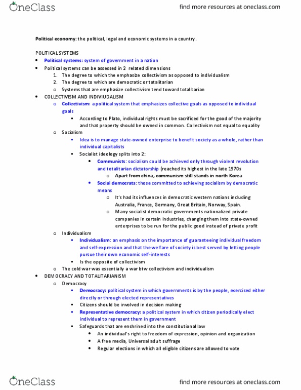 COMMERCE 4SA3 Lecture Notes - Lecture 2: Totalitarianism, Collectivism, Mixed Economy thumbnail