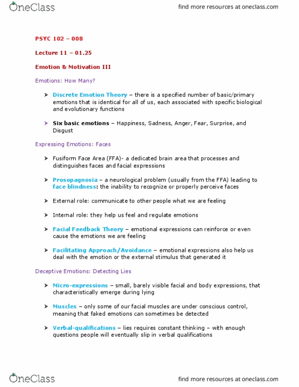 PSYC 102 Lecture Notes - Lecture 11: Fusiform Face Area, Prosopagnosia thumbnail
