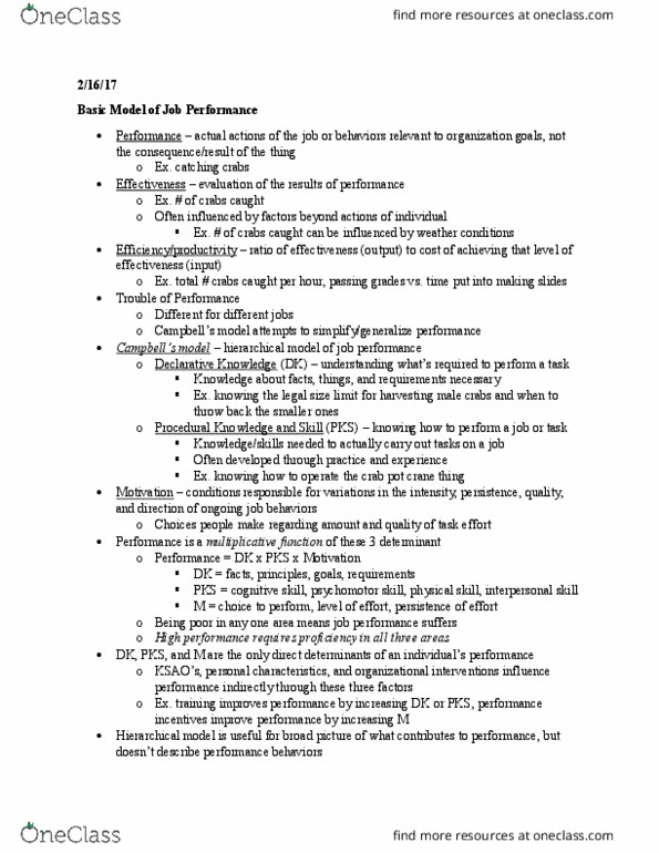 PSYC 361 Lecture Notes - Lecture 6: Multiplicative Function, Hierarchical Database Model, Job Performance thumbnail