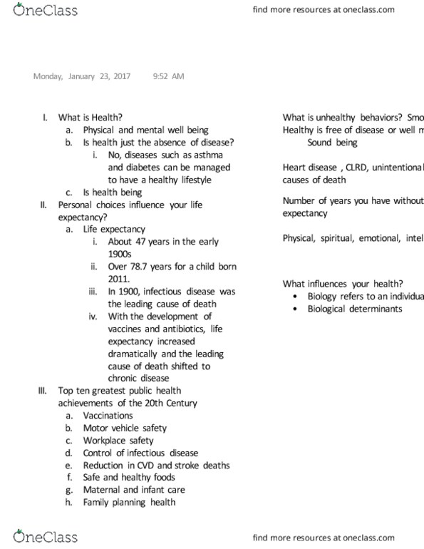 KNH 242 Lecture Notes - Lecture 1: Cardiovascular Disease, Asthma thumbnail