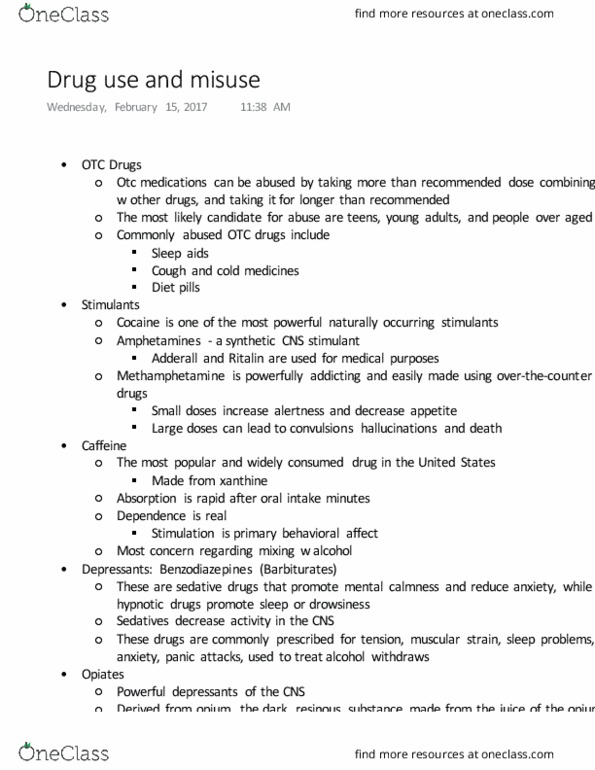 KNH 242 Lecture Notes - Lecture 5: Xanthine, Adderall, Methylphenidate thumbnail