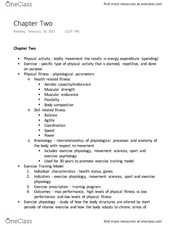 KNH 188 Lecture Notes - Lecture 2: Exercise Physiology, Exercise Prescription, Physical Fitness thumbnail