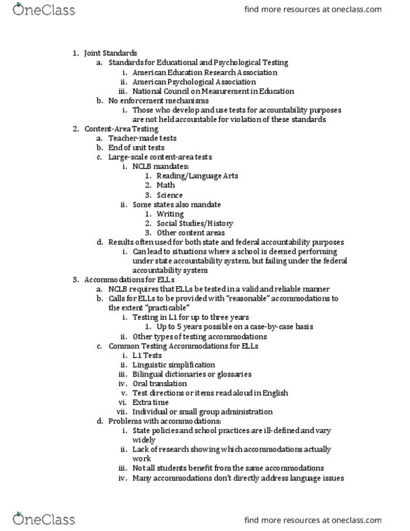 ENG 382 Lecture Notes - Lecture 8: American Educational Research Association, American Psychological Association, Elementary And Secondary Education Act thumbnail