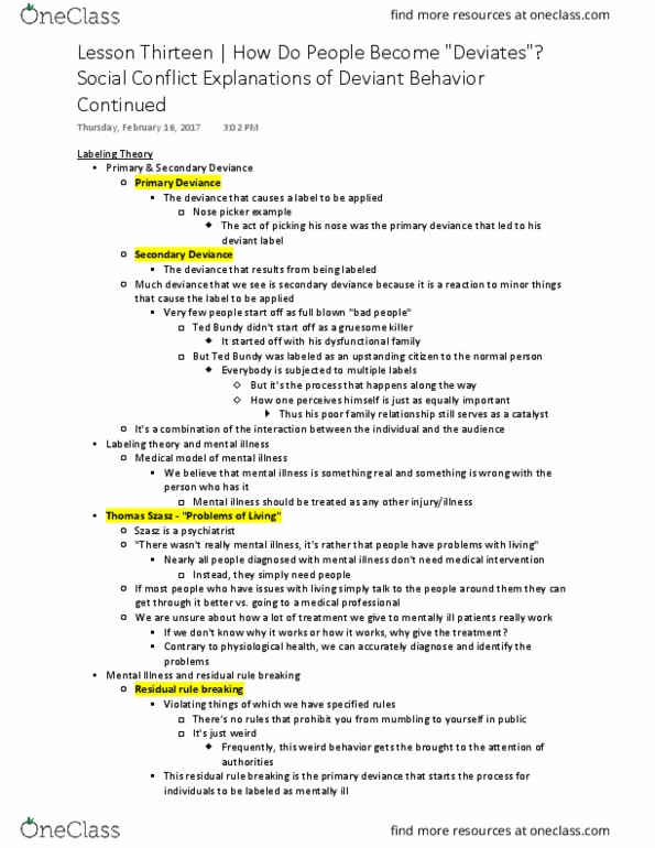 SOC 271 Lecture 13: How Do People Become Deviates - Social Conflict Explanations of Deviant Behavior thumbnail