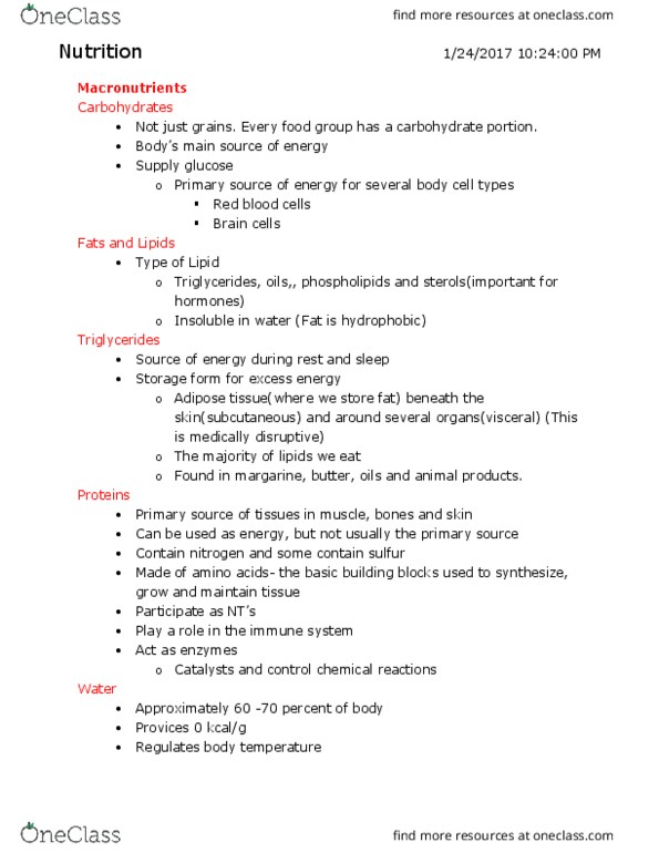 HWS 332 Lecture Notes - Lecture 2: Adipose Tissue, Microgram, Triglyceride thumbnail