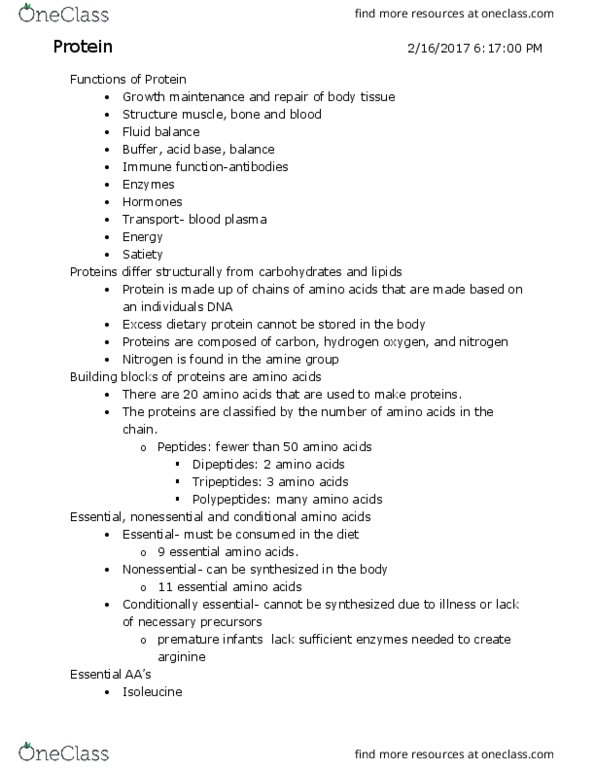 HWS 332 Lecture Notes - Lecture 9: Nitrogen Balance, Isoleucine, Blood Plasma thumbnail