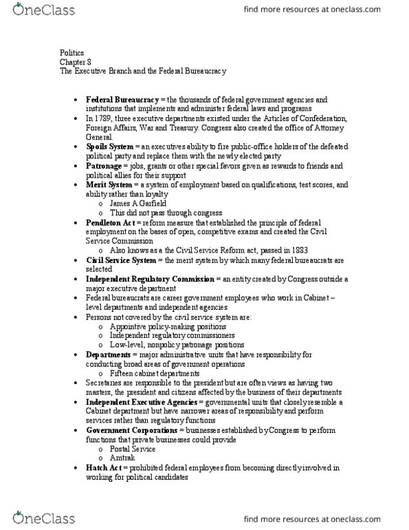Sociology SOC-R 100 Lecture Notes - Lecture 5: Civil Service Retirement System, Pendleton Civil Service Reform Act, Merit System thumbnail