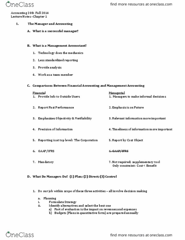 ACCT208 Chapter Notes - Chapter 1: Management Accounting, Enterprise Risk Management, Financial Statement thumbnail