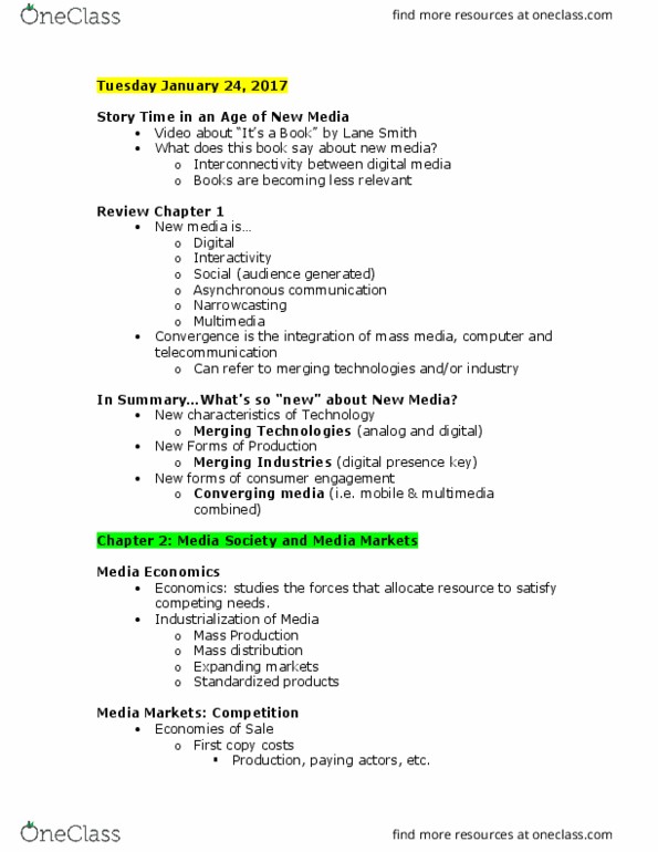 COMM 330 Lecture Notes - Lecture 2: Columbia Journalism Review, Asynchronous Communication, New Media thumbnail