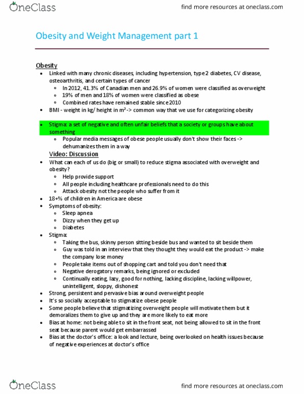 Health Sciences 1001A/B Lecture Notes - Lecture 7: Osteoarthritis, Body Composition, Energy Economics thumbnail