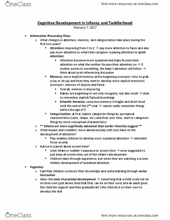 PSY30200 Lecture Notes - Lecture 8: Implicit Memory, Joint Attention, Lev Vygotsky thumbnail