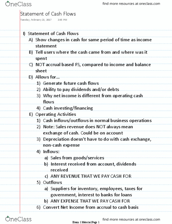 ACCTMIS 2200 Lecture Notes - Lecture 10: Cash Flow, Income Statement thumbnail