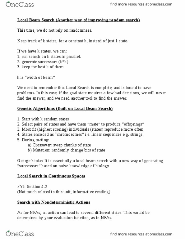 CSC 242 Lecture Notes - Lecture 6: Beam Search, Mutation thumbnail