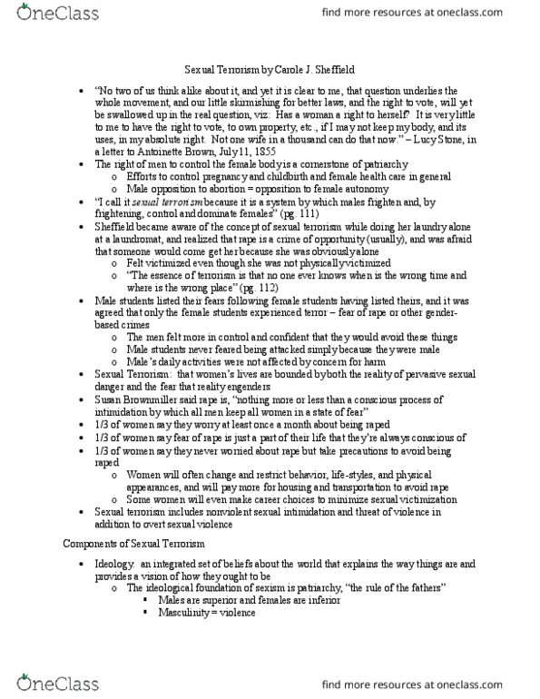 WOMS240 Chapter Notes - Chapter 1.2: Marital Rape, Susan Brownmiller, Sexual Penetration thumbnail