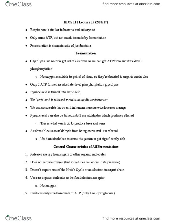 BIOS 111 Lecture Notes - Lecture 17: Carl Neuberg, Sodium Sulfite, Acetaldehyde thumbnail