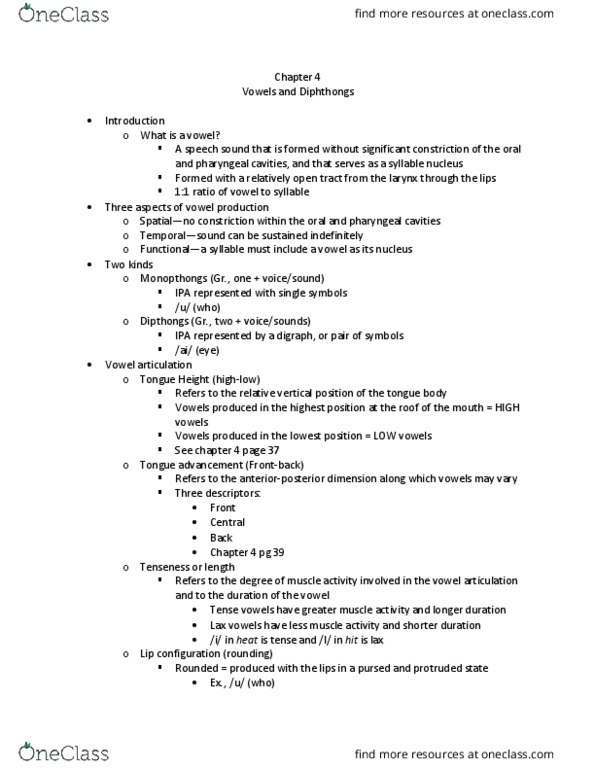 CSD-2361 Lecture Notes - Lecture 4: Syllable, Tenseness thumbnail