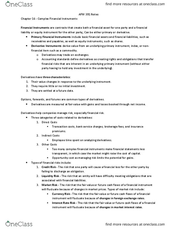 AFM391 Chapter Notes - Chapter 16: Financial Instrument, Interest Rate Risk, Underlying thumbnail