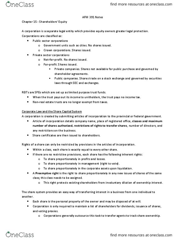 AFM391 Chapter Notes - Chapter 15: Leveraged Buyout, Issued Shares, Liquidating Distribution thumbnail