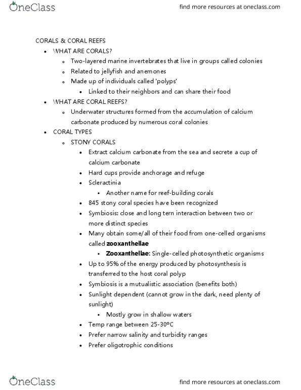 GRG 301C Lecture Notes - Lecture 1: Zooxanthellae, Scleractinia, Benthos thumbnail