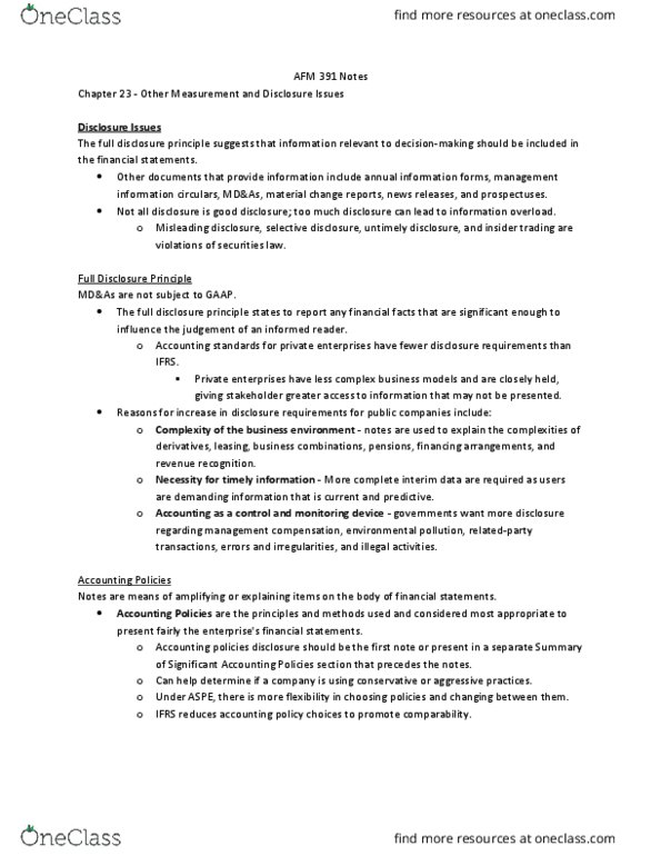 AFM391 Chapter Notes - Chapter 23: Financial Statement, Income Statement, Basis Of Accounting thumbnail