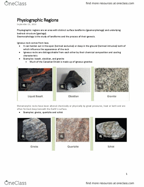 GEOG 2RC3 Lecture Notes - Lecture 3: Biogenic Substance, Schist, Gneiss thumbnail