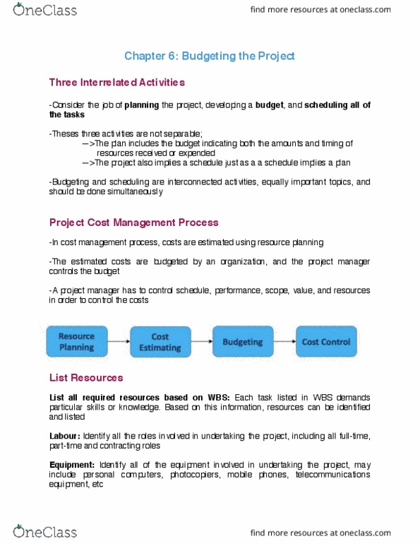 GMS 450 Chapter Notes - Chapter 6: Fixed Cost, Cost Accounting, Project Charter thumbnail