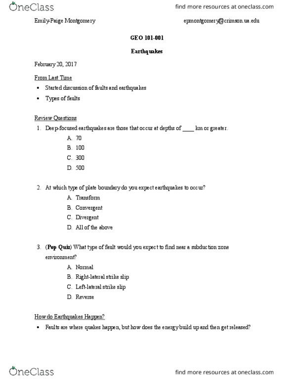 GEO 101 Lecture Notes - Lecture 15: Seismometer, Aseismic Creep, P-Wave thumbnail