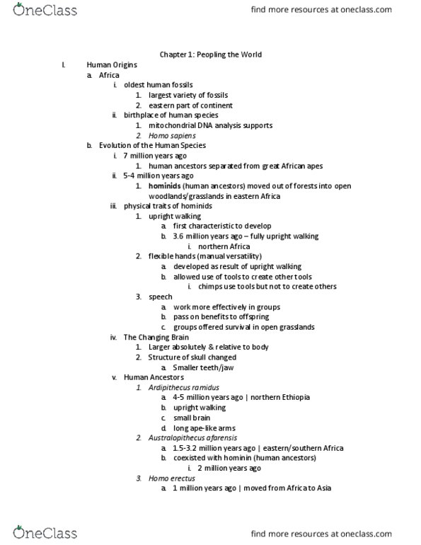 HIST 101 Chapter Notes - Chapter 1: Australopithecus, Gilgit-Baltistan, Metalworking thumbnail