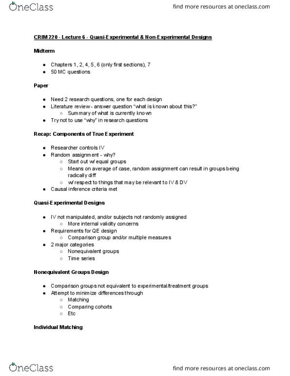 CRIM 220 Lecture Notes - Lecture 6: Causal Inference, Juventus F.C., External Validity thumbnail