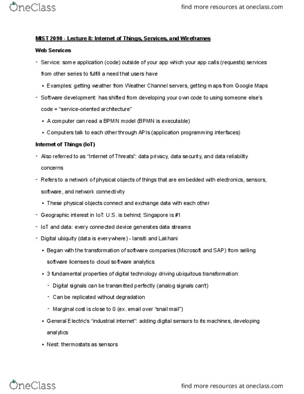 MIST 2090 Lecture Notes - Lecture 8: Business Process Model And Notation, Business Analytics, Marginal Cost thumbnail