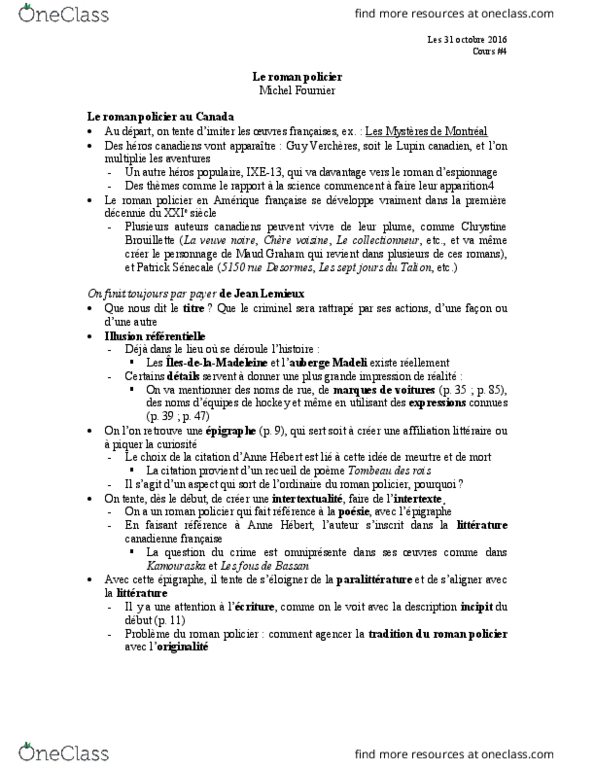 FRA 2713 Lecture Notes - Lecture 4: La Question, Pome, La Crise thumbnail
