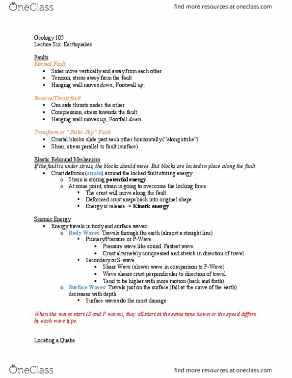 GEOL105 Lecture Notes - Lecture 6: Hypocenter, Scientific Notation, Kinetic Energy thumbnail