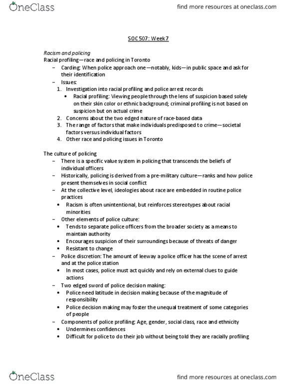 SOC 507 Lecture Notes - Lecture 7: Racialization, Conflict Theories, Labeling Theory thumbnail