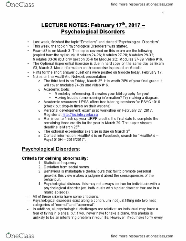 PSYC 1010 Lecture Notes - Lecture 16: Agoraphobia, Panic Disorder, Dissociative Identity Disorder thumbnail