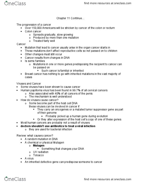 BSC 108 Lecture Notes - Lecture 14: Chemotherapy, Radiation Therapy, Mutagen thumbnail