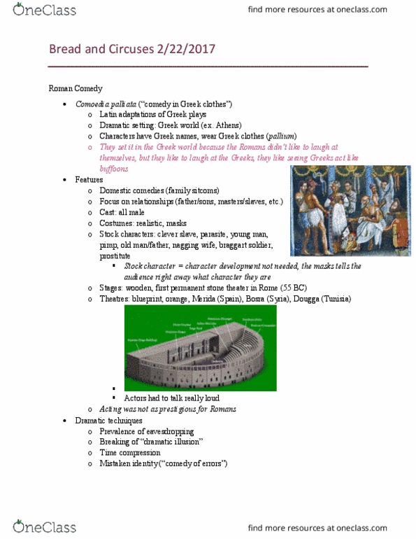 CLAS 1140 Lecture Notes - Lecture 8: Philogelos, Plautus, Dougga thumbnail