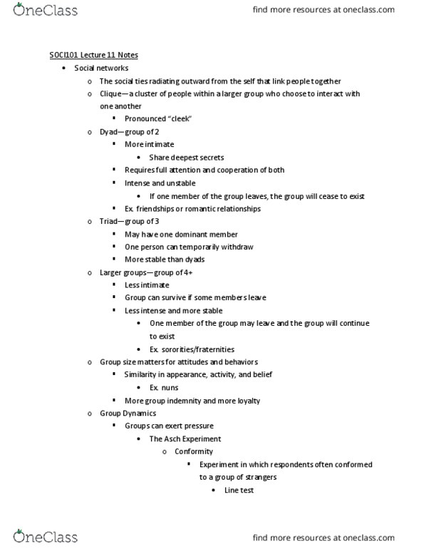 SOCI 101 Lecture Notes - Lecture 12: Leek, Peer Pressure thumbnail