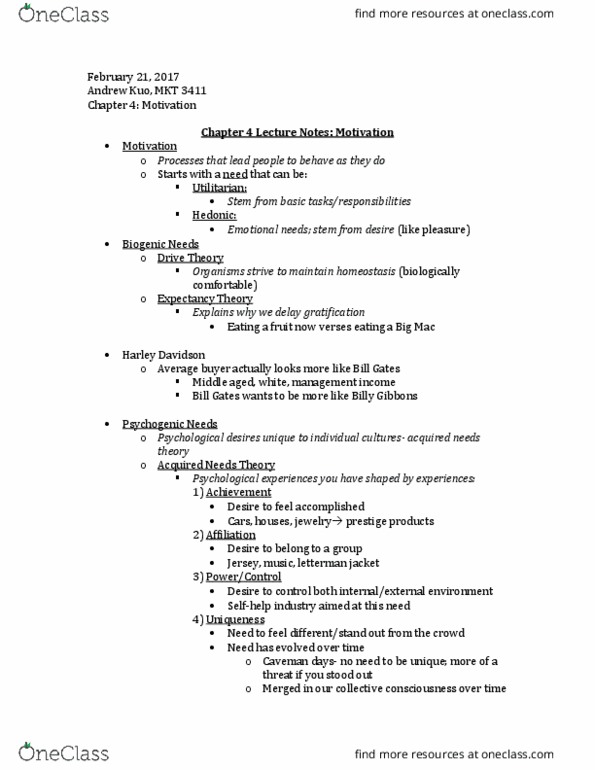 MKT 3411 Lecture Notes - Lecture 7: Nicotine, Motivation, Billy Gibbons thumbnail