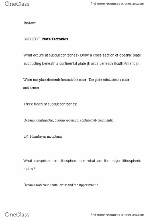 CAS ES 142 Lecture Notes - Lecture 8: Basalt, Eurasian Plate, Antarctic Plate thumbnail