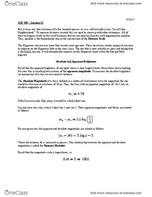 AST 101 Lecture Notes - Lecture 12: Angular Distance, Doppler Effect, Star System thumbnail