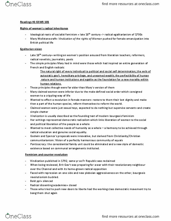 GSWS 102 Chapter Notes - Chapter 1: Constitution Of The United Kingdom, Wield, Utopian Socialism thumbnail