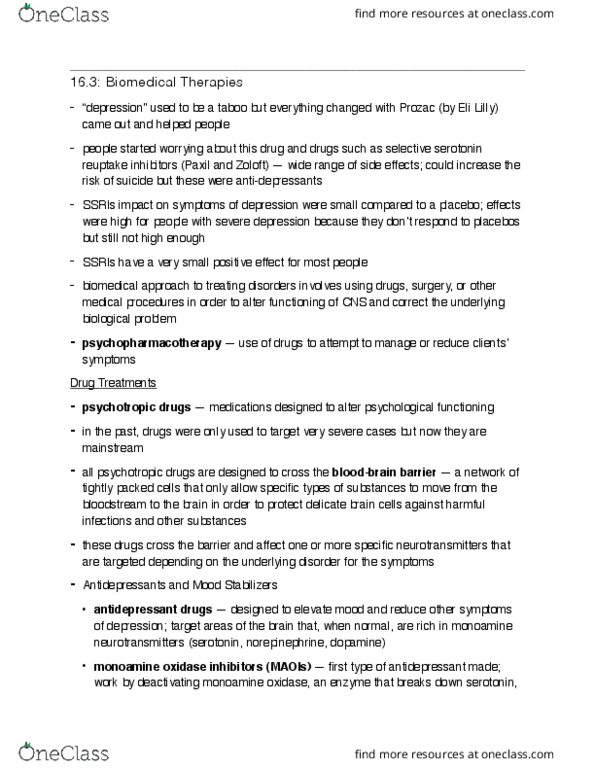 PSYA02H3 Chapter Notes - Chapter 16.3 : Deep Brain Stimulation, Prefrontal Cortex, Electroconvulsive Therapy thumbnail