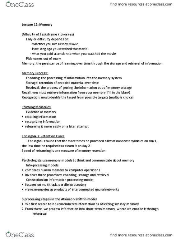 PSYC 1 Lecture Notes - Lecture 12: Lassi, Procedural Memory, Spaced thumbnail