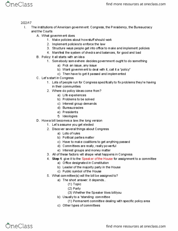 POL 106 Lecture Notes - Lecture 9: Cloture, Unanimous Consent, Advocacy Group thumbnail